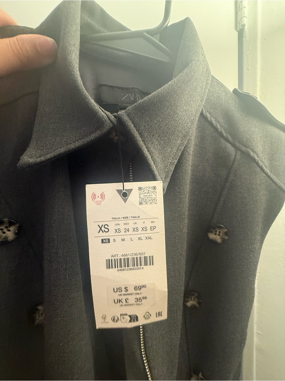 Zara Button Down Gray Fit-and-Flare Dress - Picture 3 of 3